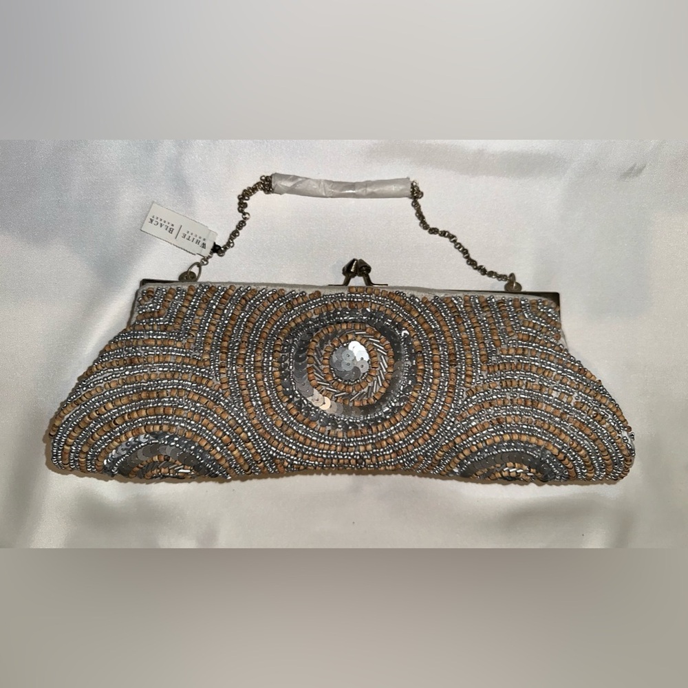 White House Black Market, Silver Sequins Beaded Evening Clutch Bag